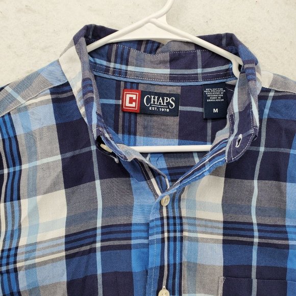 CHAPS Shirt Men's Long Sleeve Casual Button Up Collared Plaid Blue Medium - Picture 8 of 12